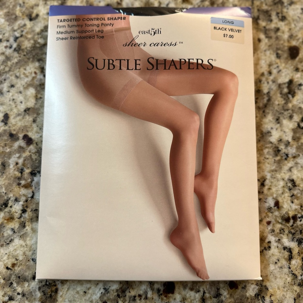 Pantyhose. East 5th Sheer Caress Subtle Shapers. Size Long. Black Velvet. NWT.